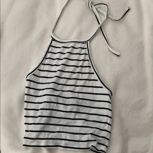 Black and white striped halter crop top